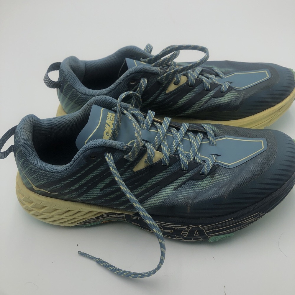 Hoka One Womens Running Shoes W Speedgoat 4 Size 9B Joggers Blue Yellow Vibram - Picture 5 of 16